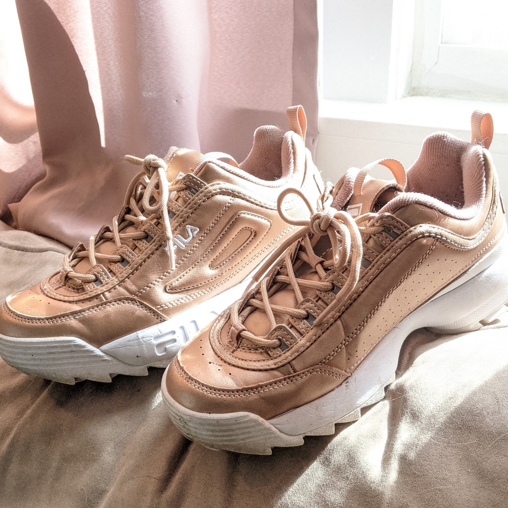 Rose gold Fila platform sneakers size 8